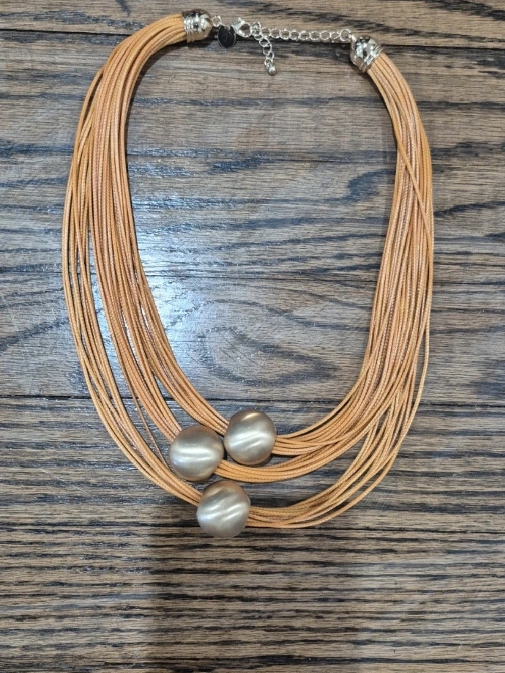 Multi-Strand Peach Cord Necklace with Metallic Bead Accents